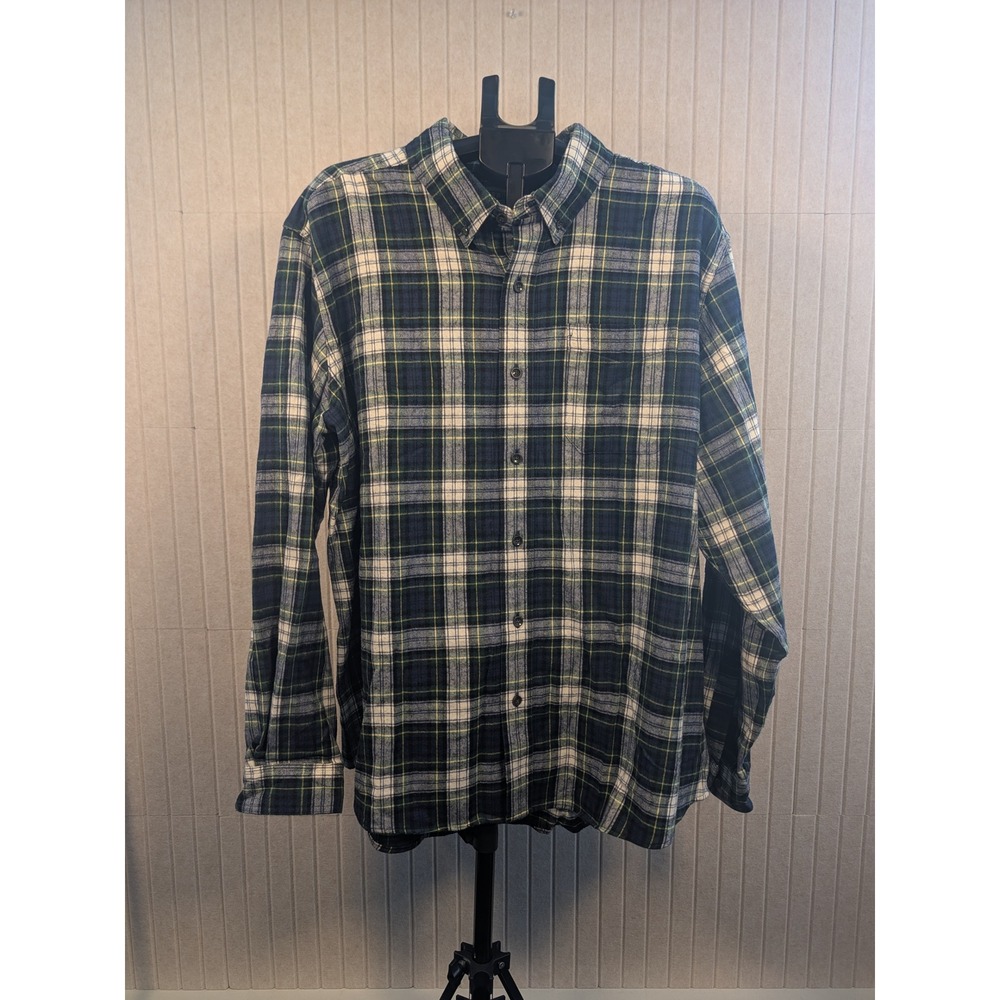 L.L.‎ Bean Flannel Shirt Mens XL Blue Green Plaid Traditional Fit Excellent